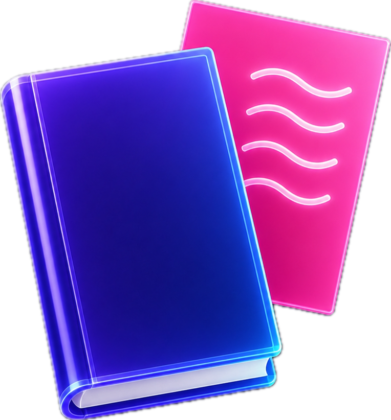 shortdocs logo — a glossy blue notebook in front of a neon pink wave field